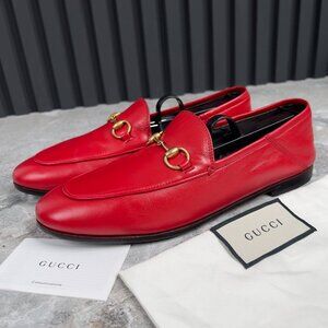 Gucci Jordaan Brixton Horsebit Loafers Collapsible Red Leather 7.5 US 37.5 EUR